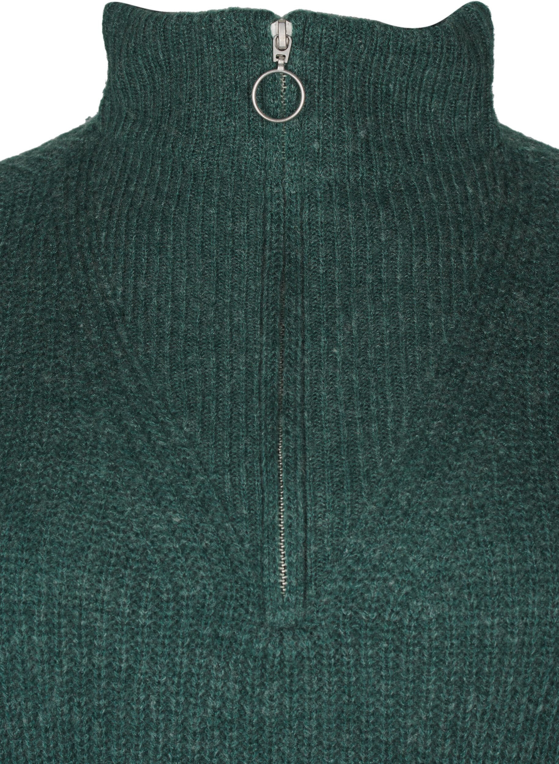 ZizziPull en tricot avec col haut et fermeture &eacute;clair, Vert fonc&eacute;, Packshot image number 2