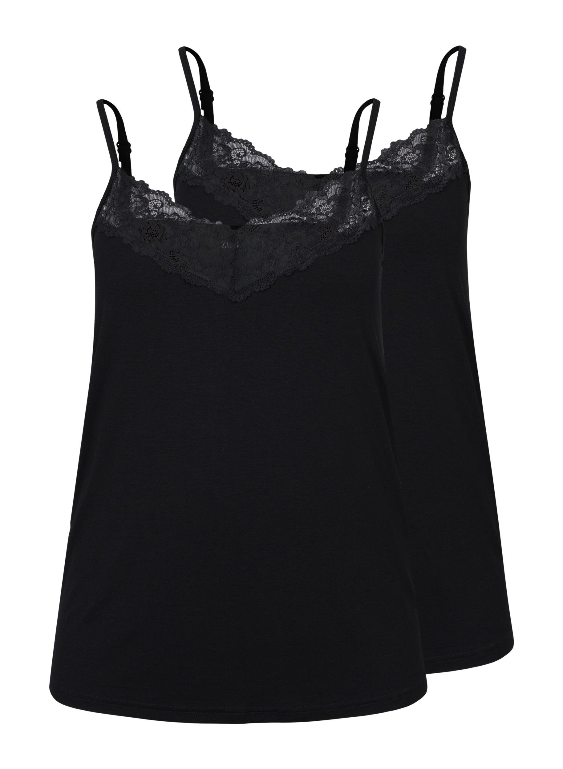 Zizzi Top 2-pack en viscose avec d&eacute;tails en dentelle, Noir, Packshot image number 3