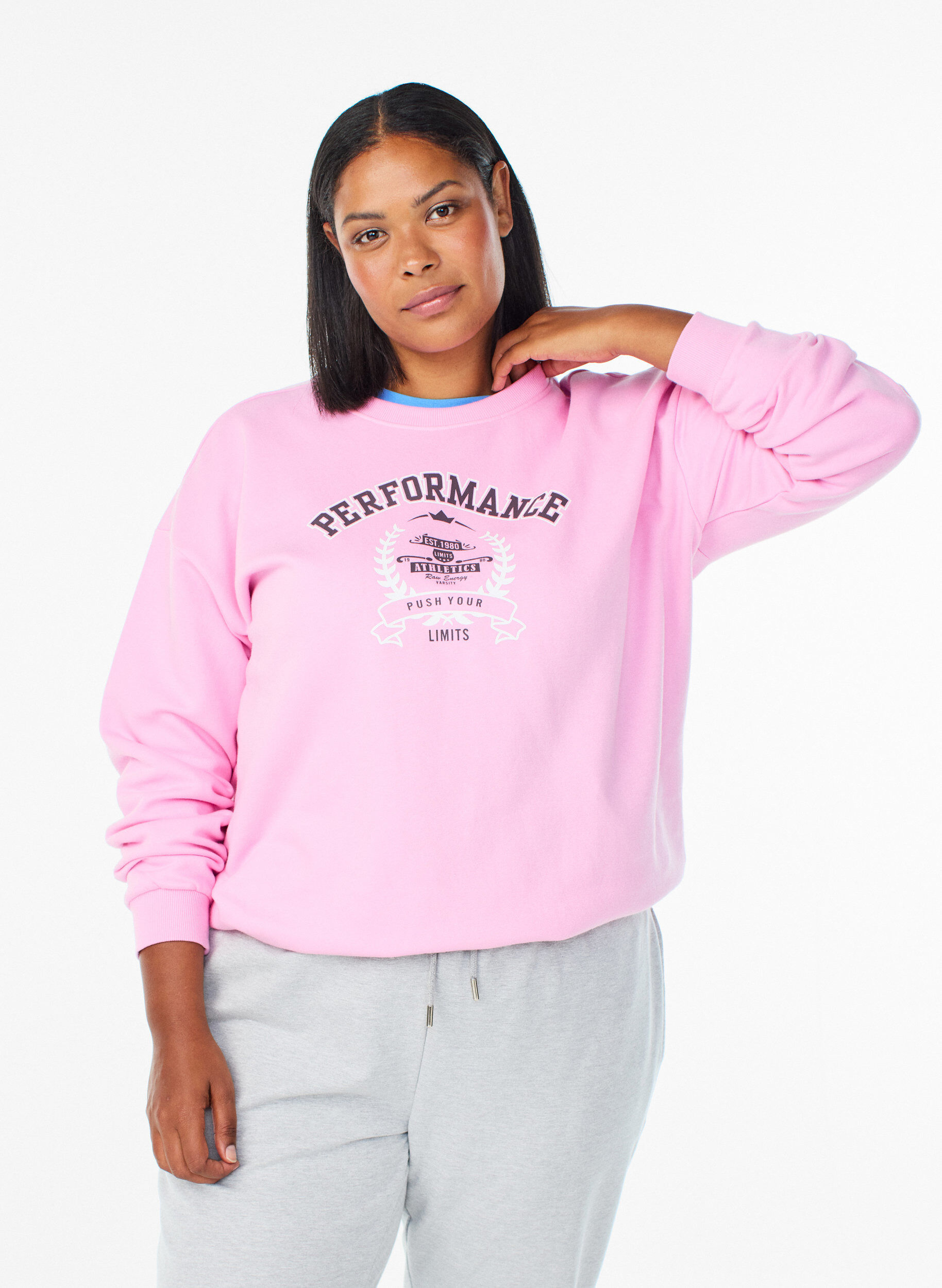 Sweatshirt avec imprim&eacute; texte, Rose, Model