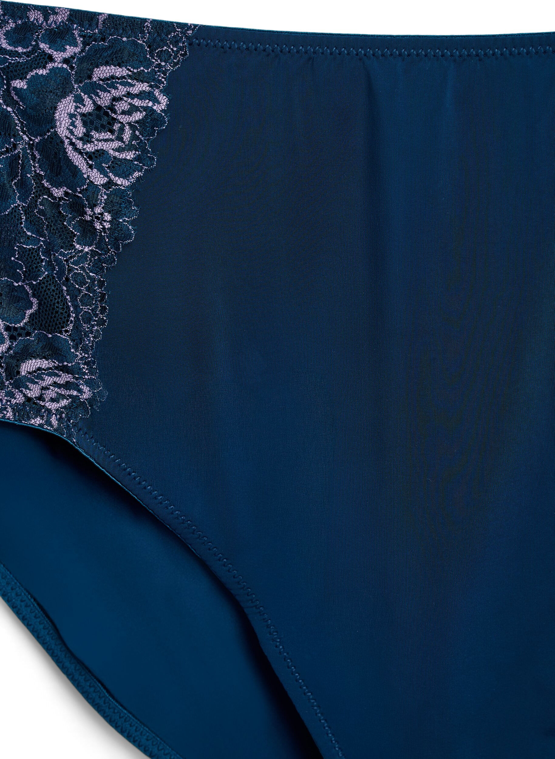 Zizzi Mikrofaser-Unterhose mit Spitze und normaler Taille, Blau, Packshot image number 2