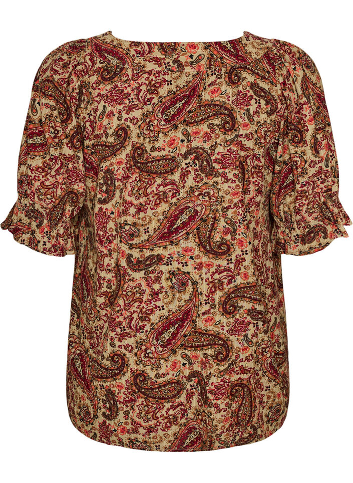 Viskose-Bluse mit Paisley-Print und eckigem Ausschnitt, Braun, Packshot image number 1