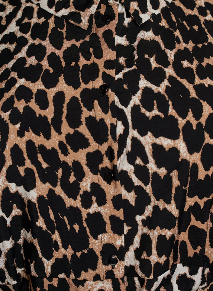 Gemusterte Tunika mit Bindeg&uuml;rtel und 3/4-&Auml;rmeln, Braun, Packshot image number 2