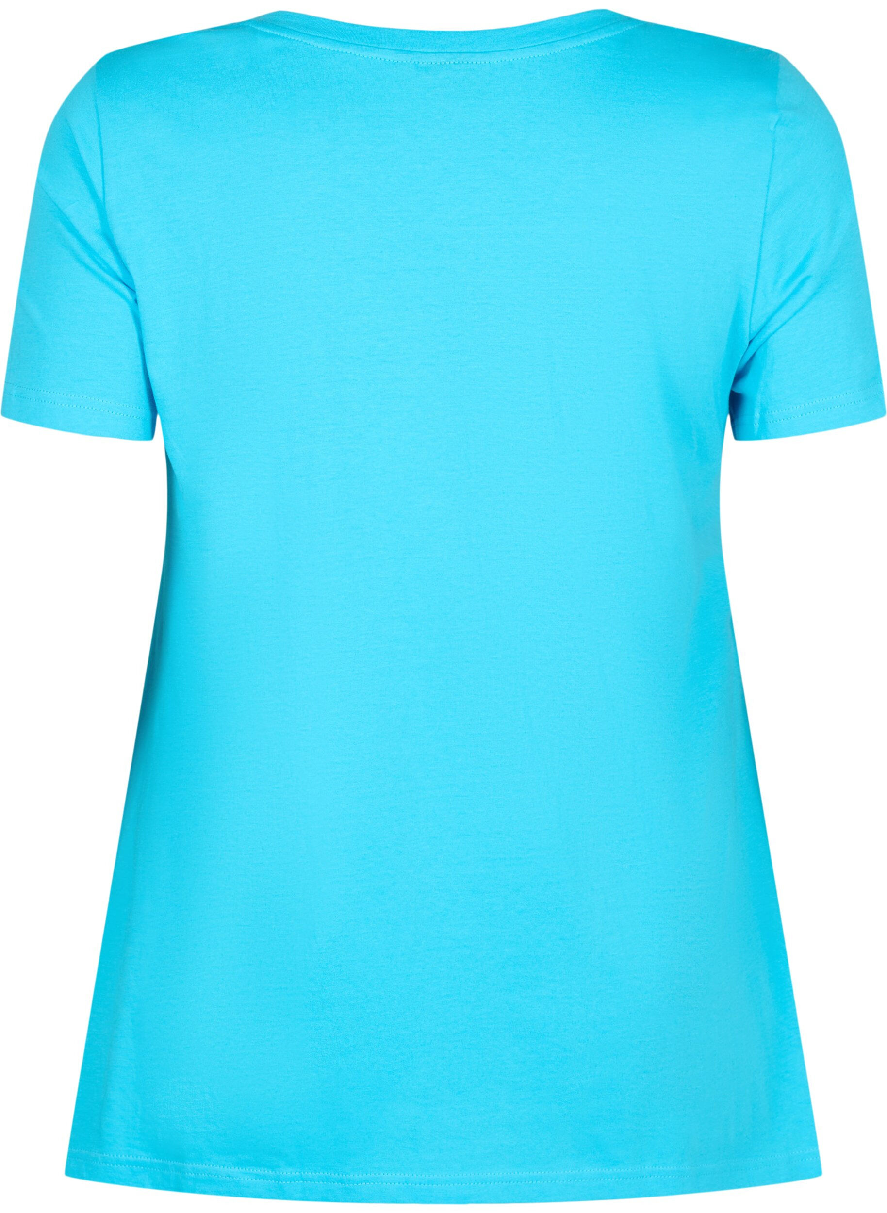 Zizzi Baumwoll-T-Shirt mit kurzen &Auml;rmeln, Blue Atoll W. Be, Packshot image number 1