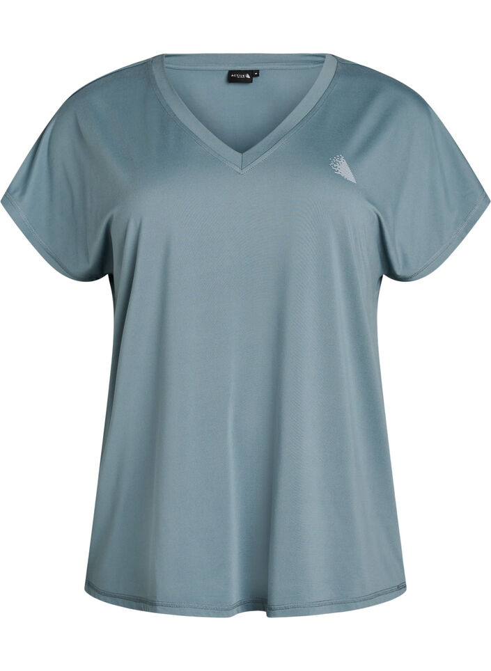 T-shirt d&rsquo;entra&icirc;nement ample avec col en V, Gris bleut&eacute;, Packshot image number 0