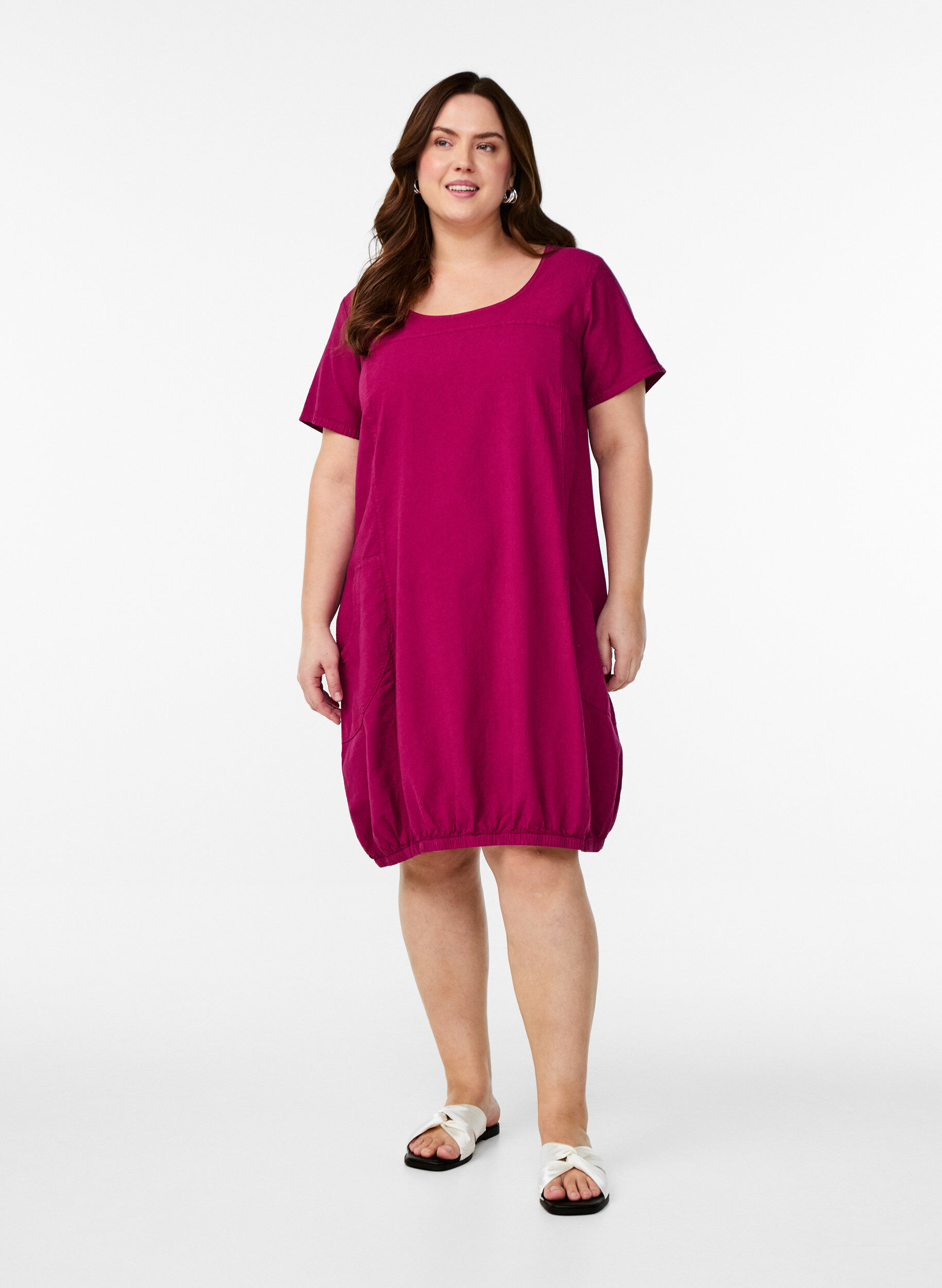 Zizzi Baumwollkleid mit kurzen &Auml;rmeln, Rot, Model image number 1