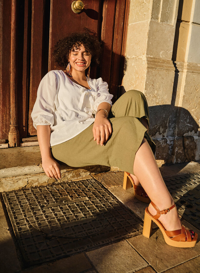 Pantalon 7/8 en coton et lin mélangés, Deep Lichen Green, Image image number 0