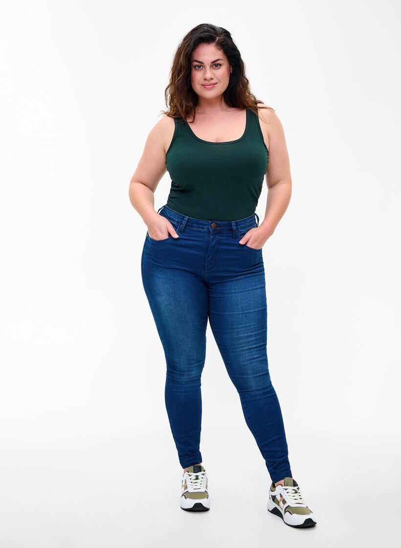 Haut basique en coton, Vert fonc&eacute;, Model image number 1