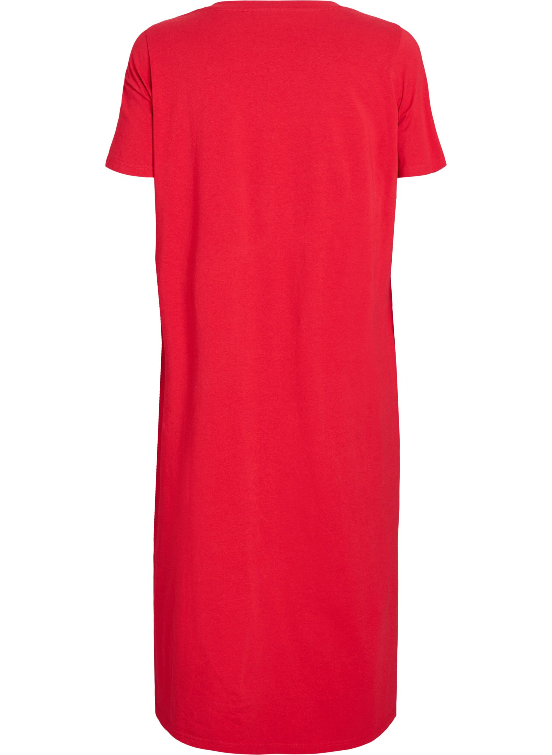 Zizzi Midi-T-Shirtkleid mit V-Ausschnitt, Rot, Packshot image number 1