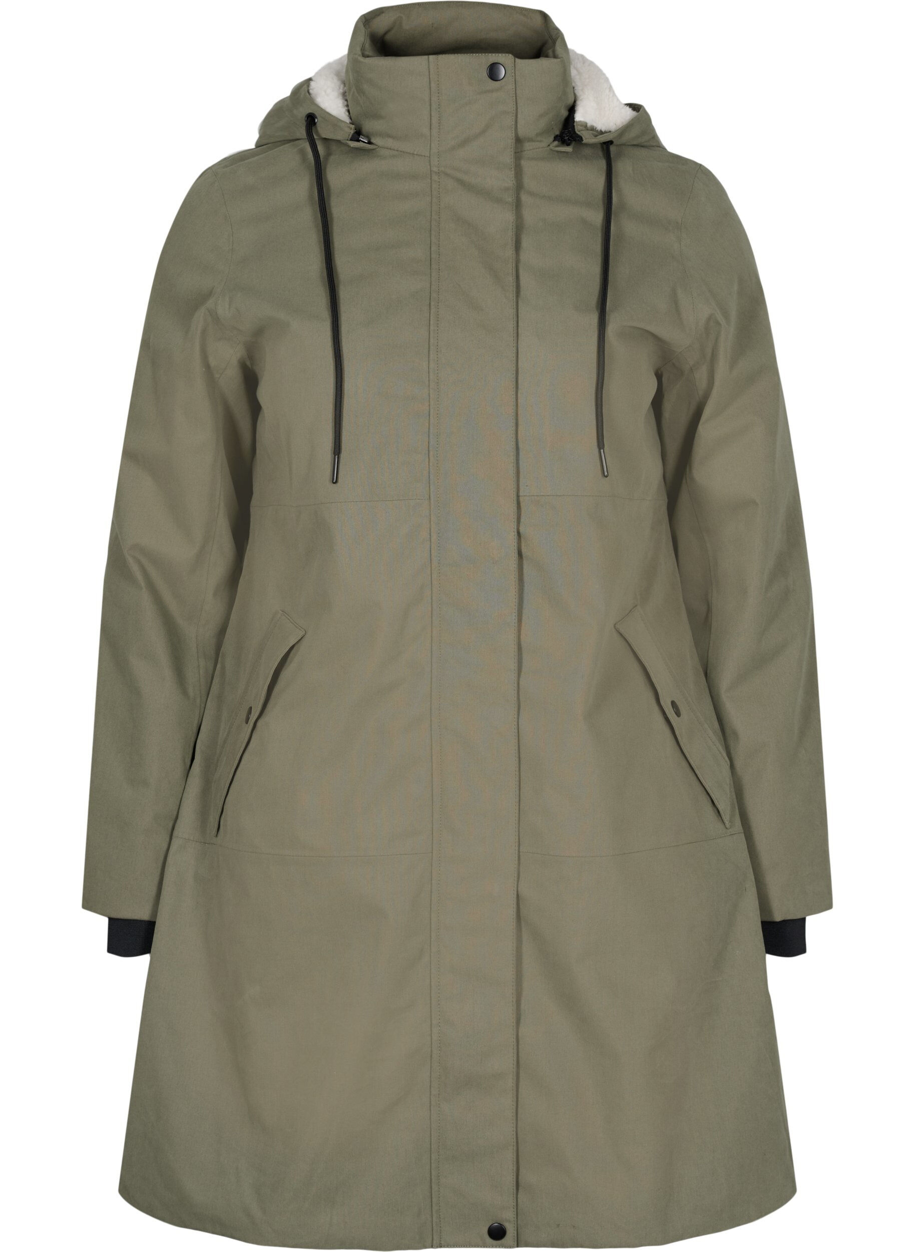 Zizzi Veste imperm&eacute;able avec capuche amovible, Dusty Olive, Packshot image number 0