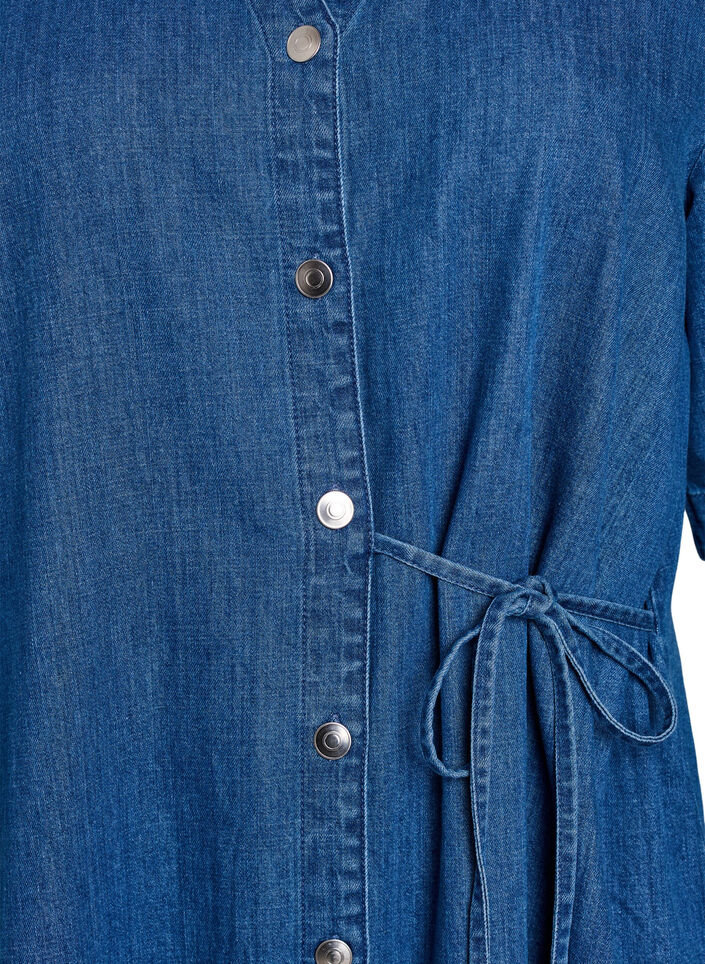 Jeanskleid mit Kn&ouml;pfen und Bindedetail, Blau, Packshot image number 2