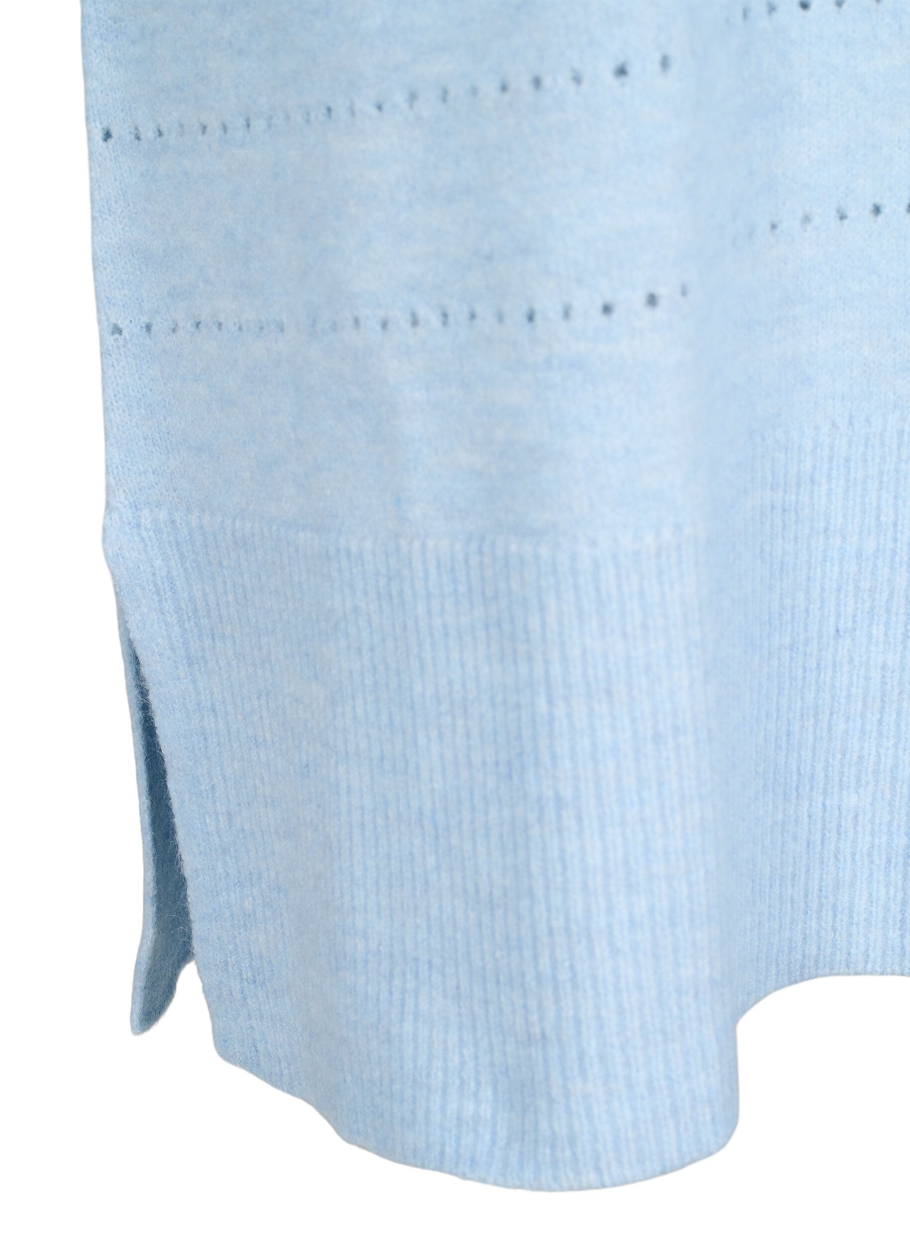 Zizzi Strickkleid mit Schlitzen und Lochmuster, Cashmere Blue Mel., Packshot image number 3