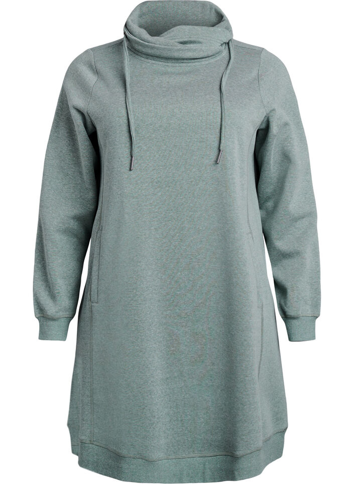 Robe sweat-shirt courte &agrave; col montant et poches, Vert, Packshot image number 0