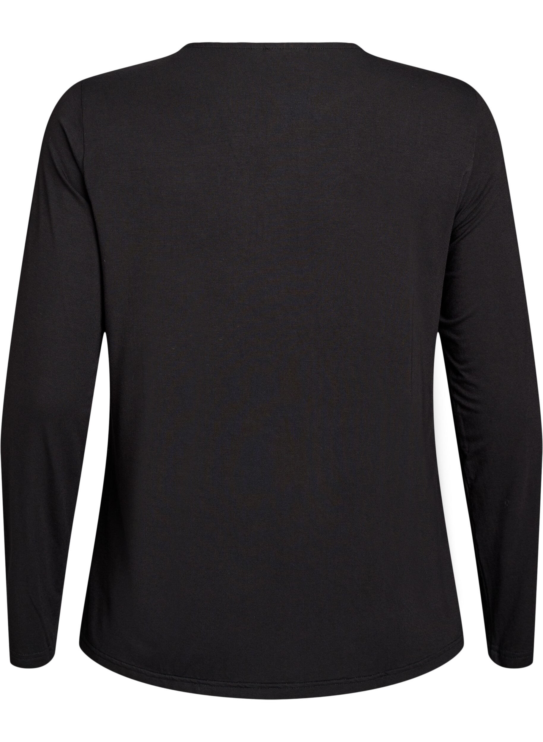 Zizzi Einfarbige Bluse mit langen &Auml;rmeln, Schwarz, Packshot image number 1
