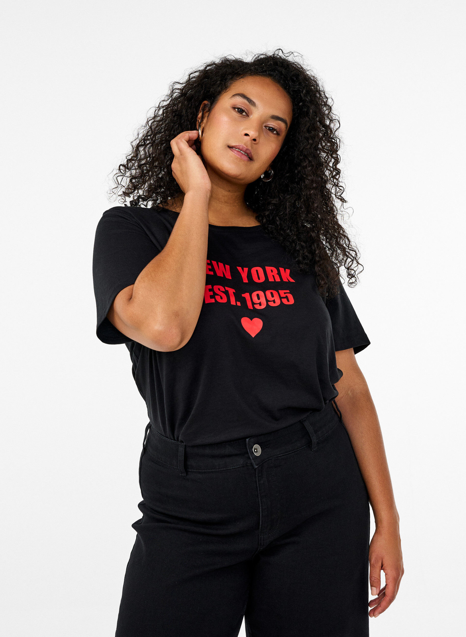 Zizzi FLASH - T-Shirt mit Print, Schwarz, Model image number 0