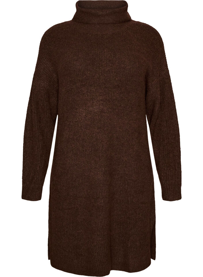 Strickkleid mit Rollkragen, Braun, Packshot image number 0