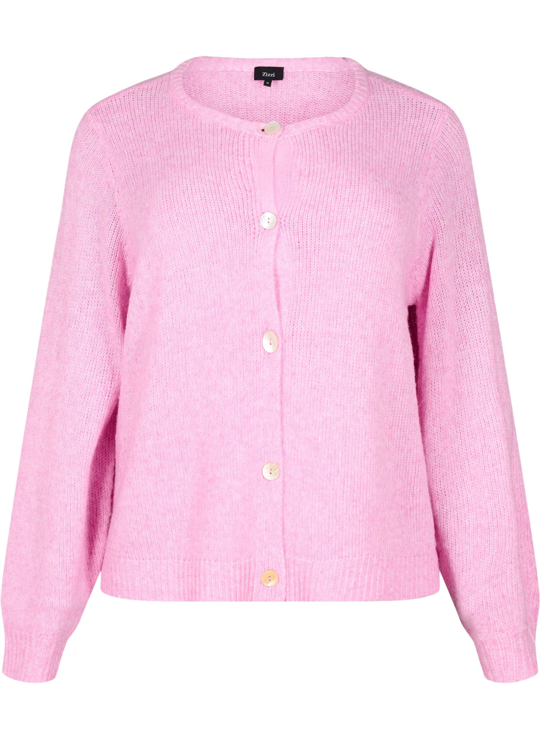 Zizzi Cardigan en maille comportant de la laine et des boutons, Begonia Pink Mel., Packshot image number 0
