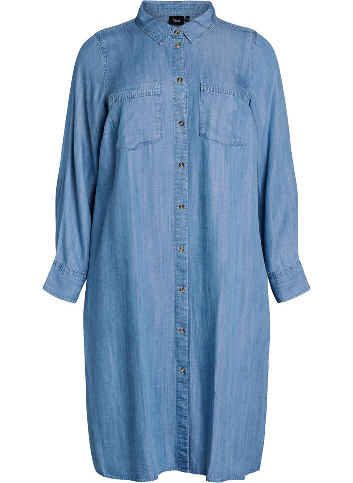 Robe chemise midi en denim lyocell doux, Bleu Clair, Packshot image number 0