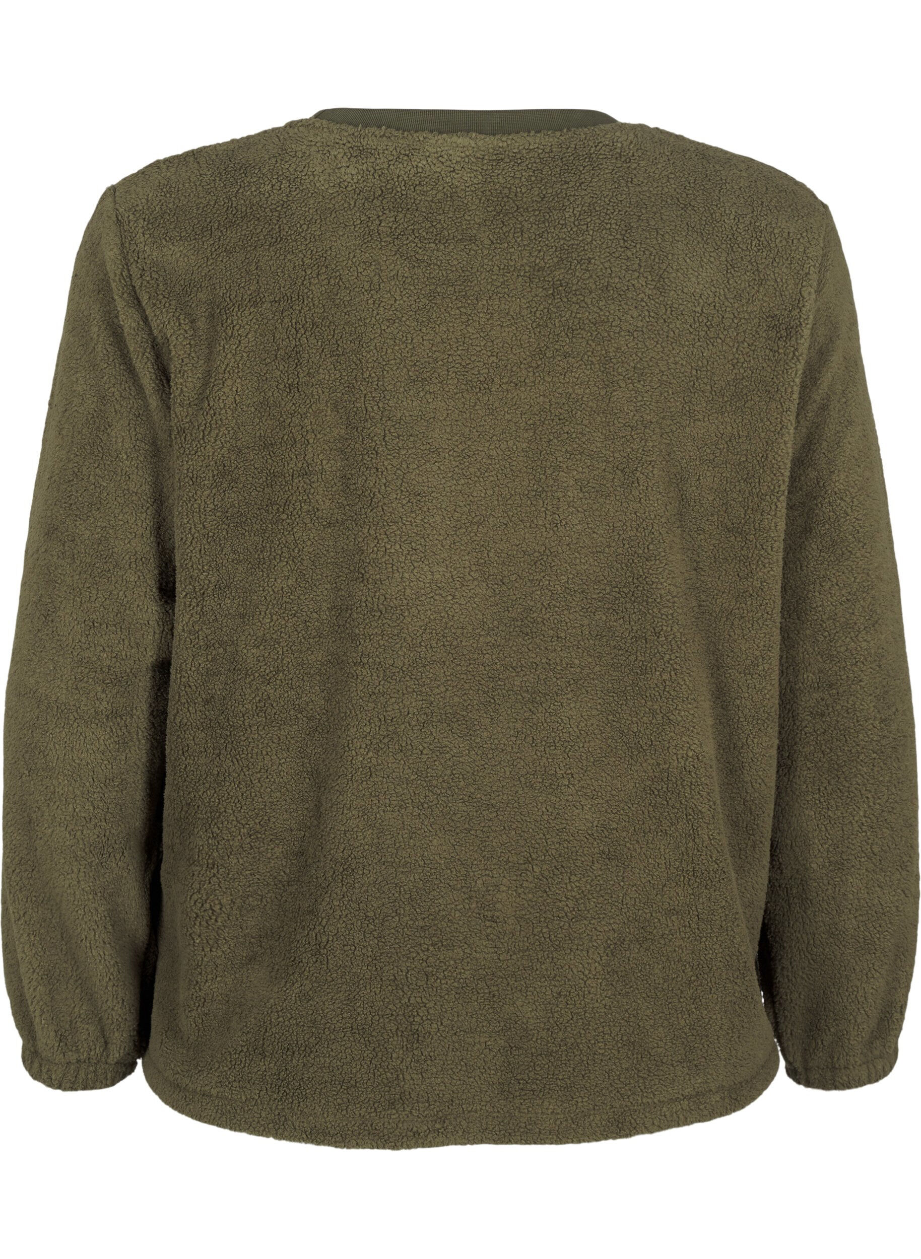 Zizzi Lockere Teddy-Bluse mit Rundhalsausschnitt, Forest Night, Packshot image number 1