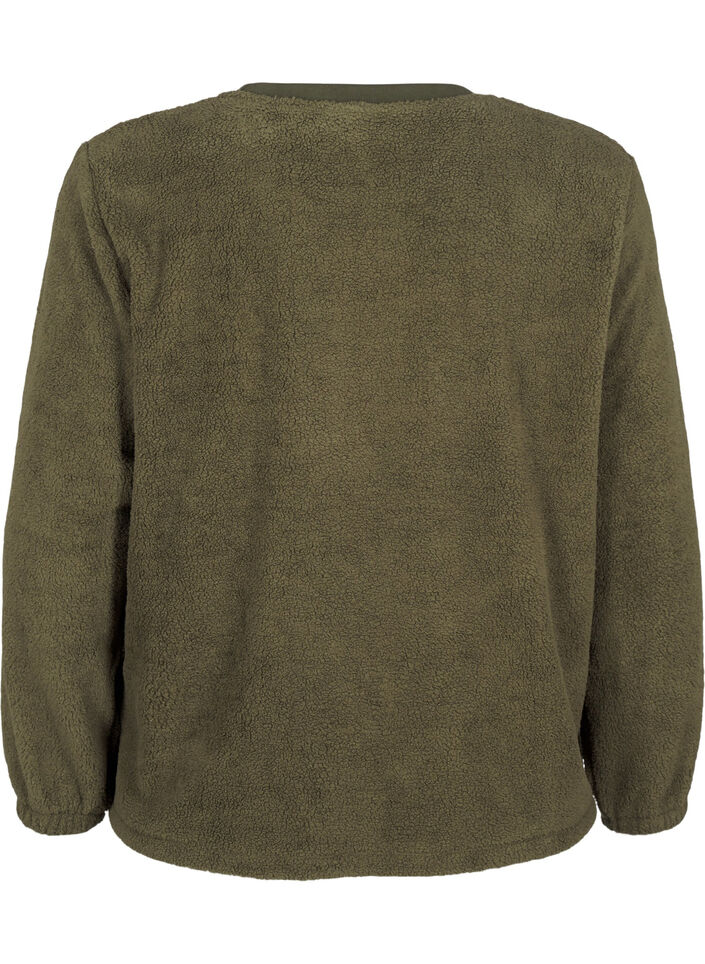 Lockere Teddy-Bluse mit Rundhalsausschnitt, Forest Night, Packshot image number 1