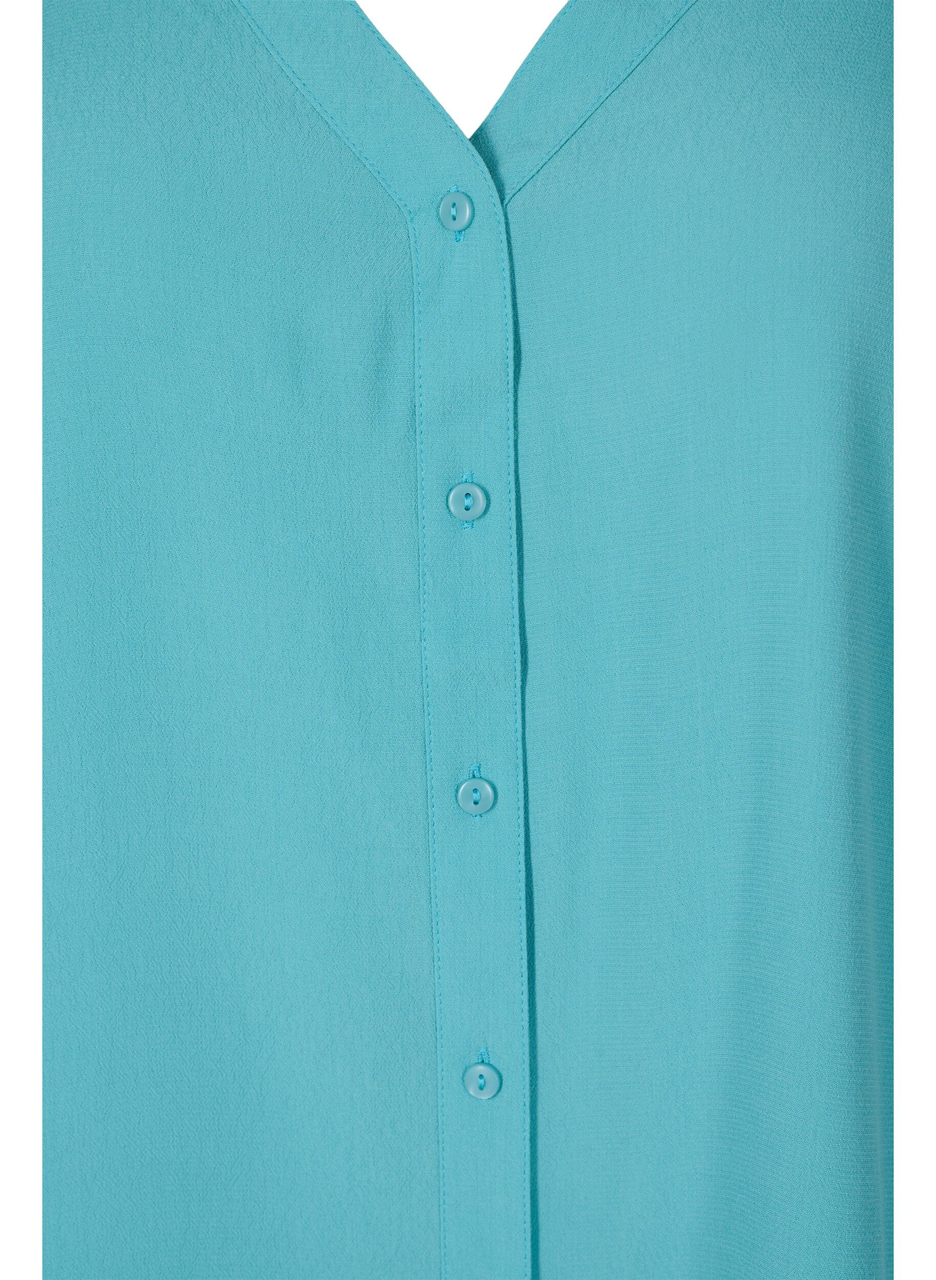 Zizzi Top en viscose imprim&eacute;e avec boutons, Aqua Sea, Packshot image number 2