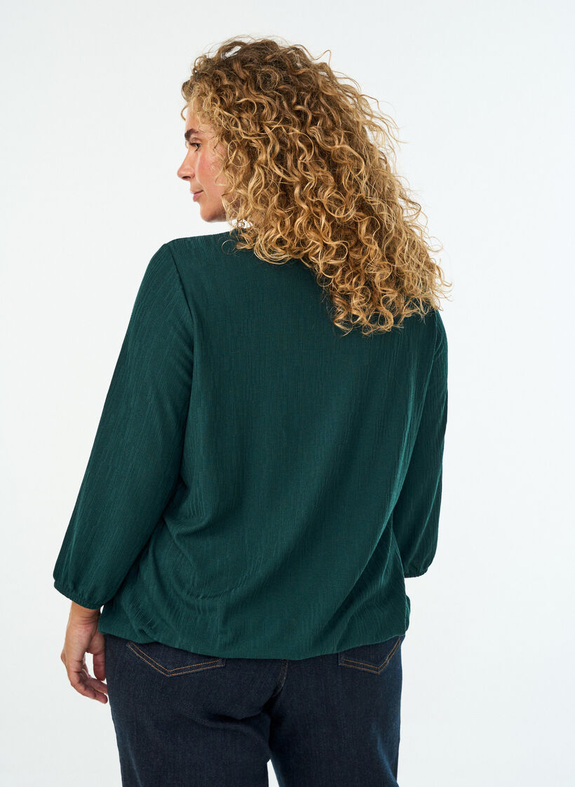 Bluse mit Struktur und 3/4-&Auml;rmeln, Gr&uuml;n, Model image number 2
