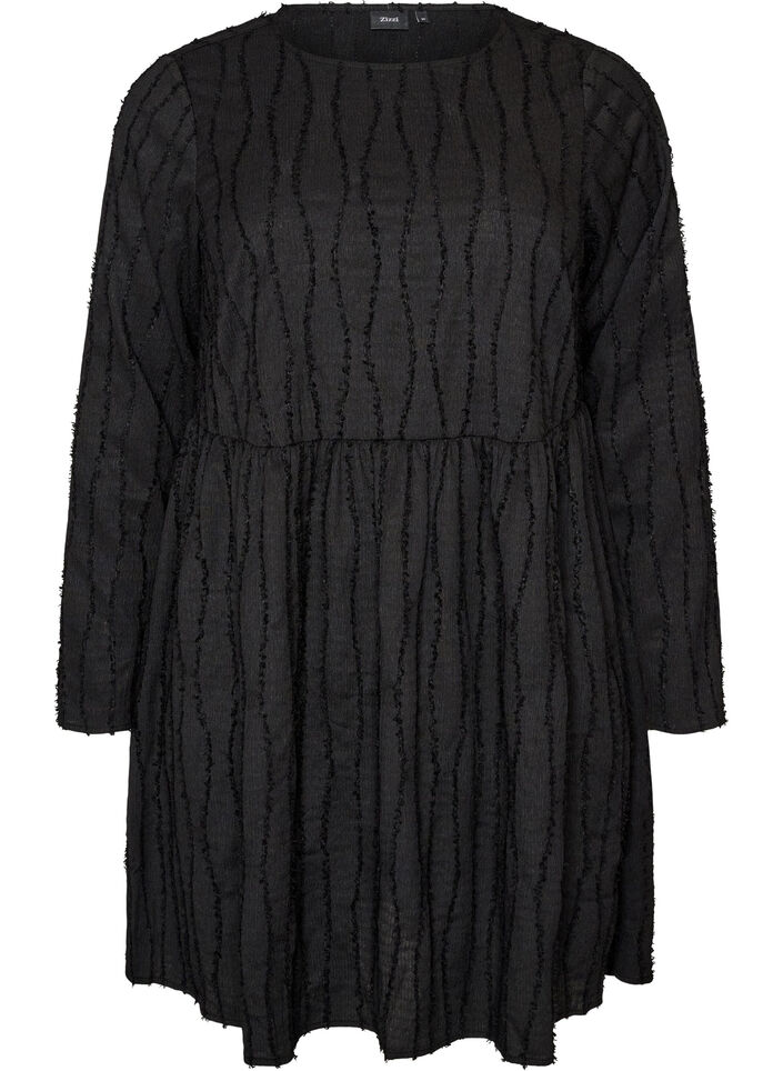 Kurzes Jerseykleid mit welligem Strukturmuster, Schwarz, Packshot image number 0