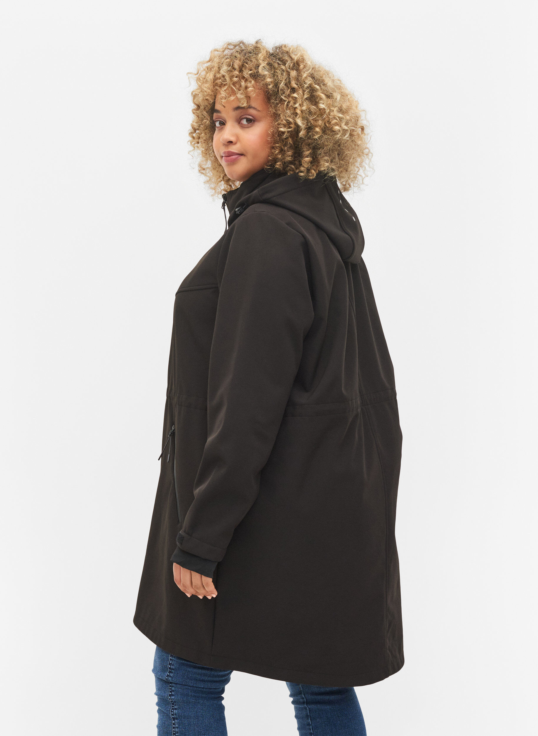 Zizzi Softshell-Jacke mit Fleece, Black Solid, Model image number 1