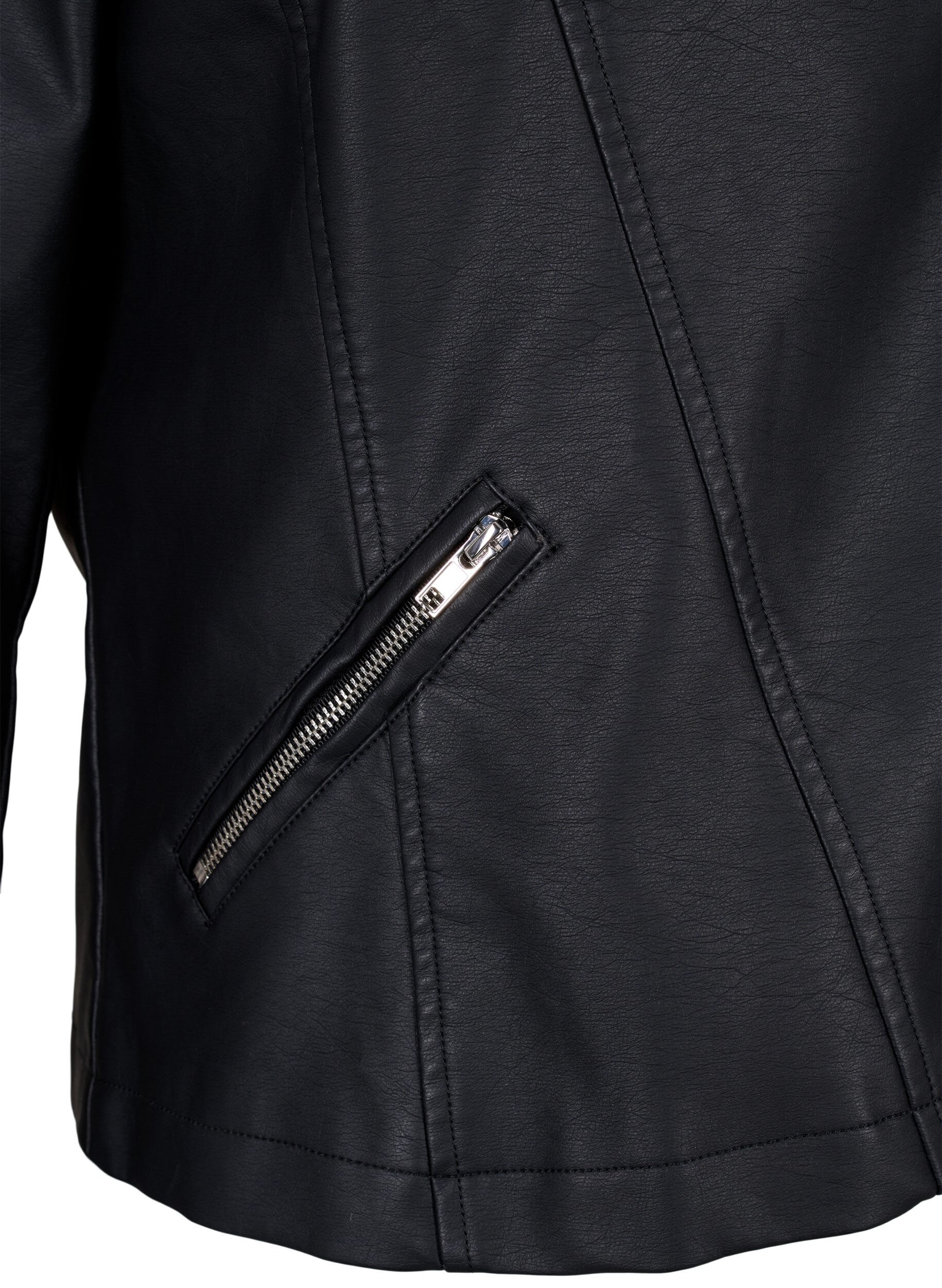 Zizzi Bikerjacke aus Kunstleder, Schwarz, Packshot image number 3