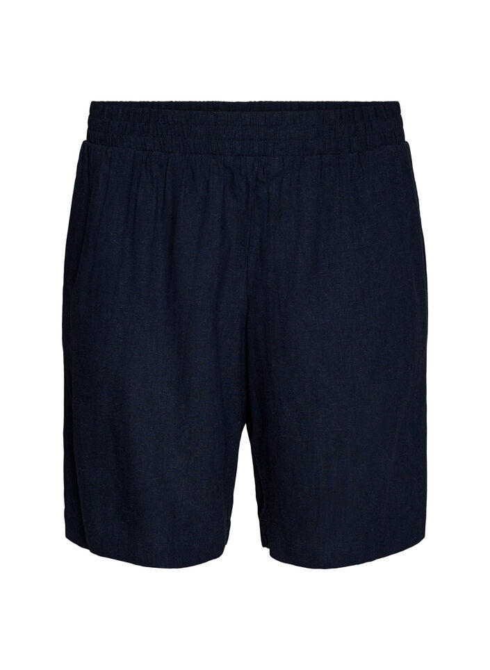 Hoch taillierte Shorts aus Leinen und Viskose, Blau, Packshot image number 0