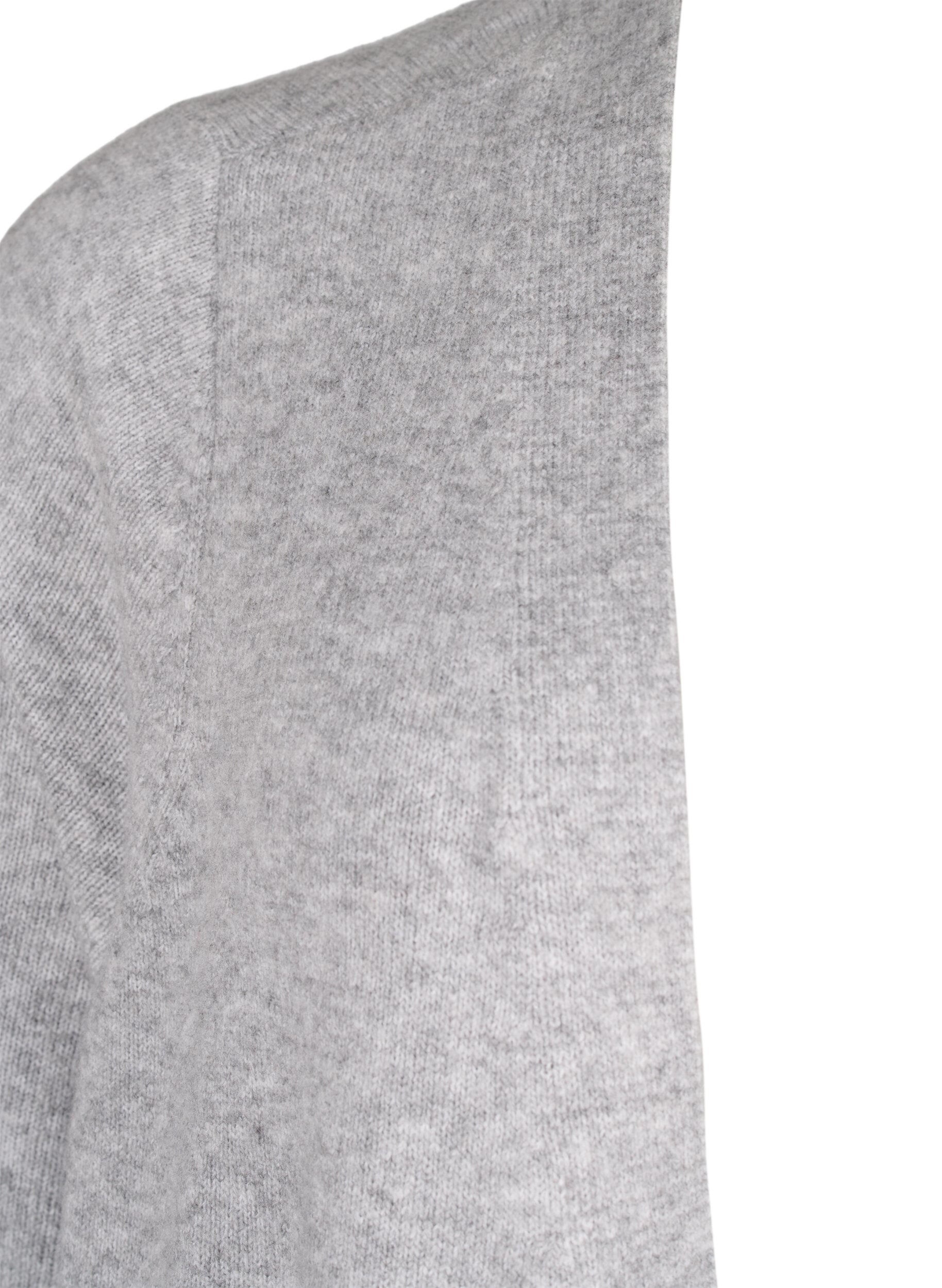 Zizzi Long cardigan tricot&eacute; avec poches, Light Grey Melange, Packshot image number 2