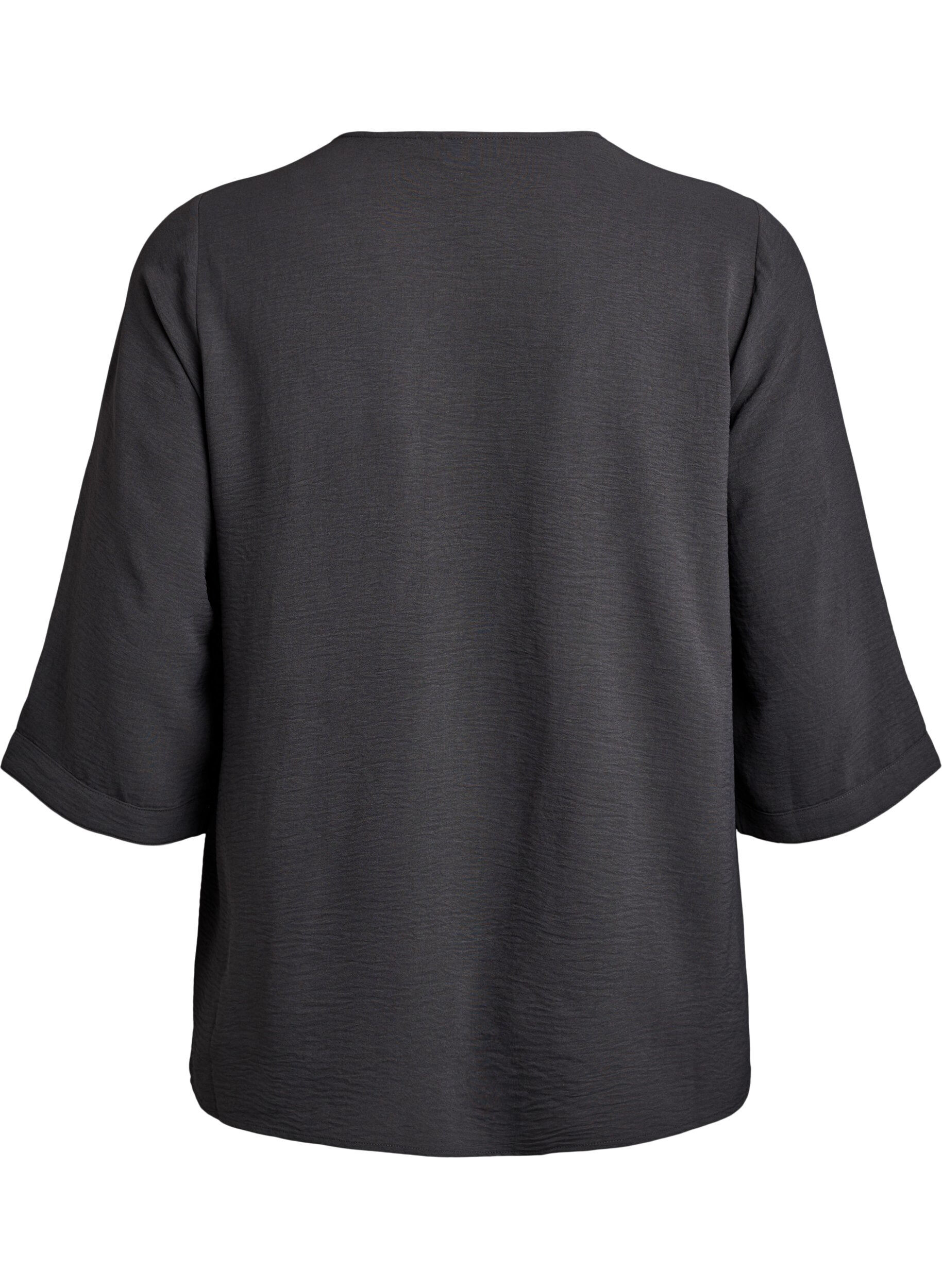 ZizziBluse mit V-Ausschnitt und 3/4-&Auml;rmeln, Grau, Packshot image number 1