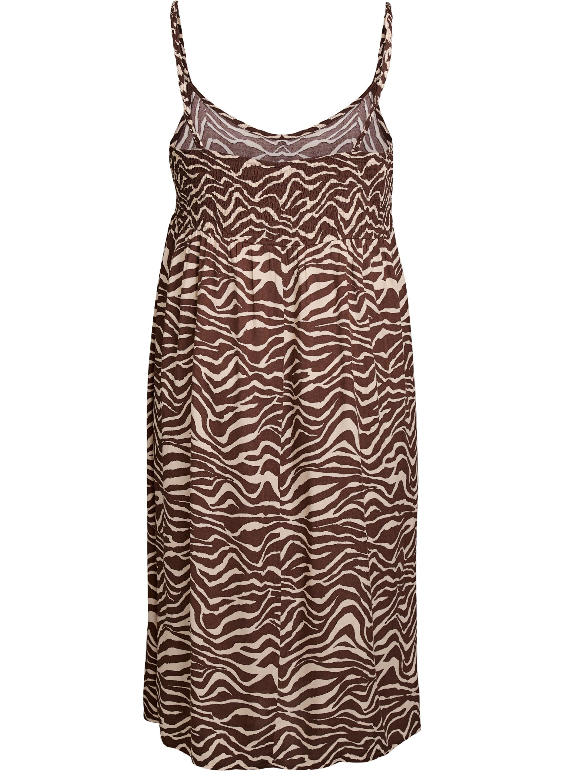 Zizzi Midi-Tr&auml;gerkleid mit gesmoktem R&uuml;ckenteil, Braun, Packshot image number 1