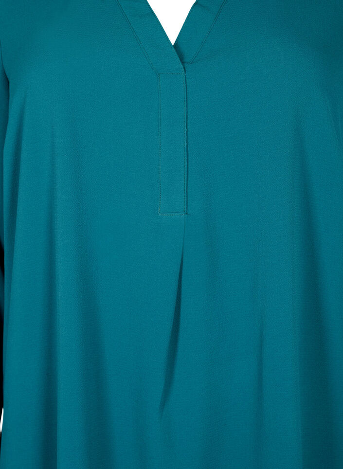 Langärmeliges Kleid mit V-Ausschnitt., Deep Teal, Packshot image number 2