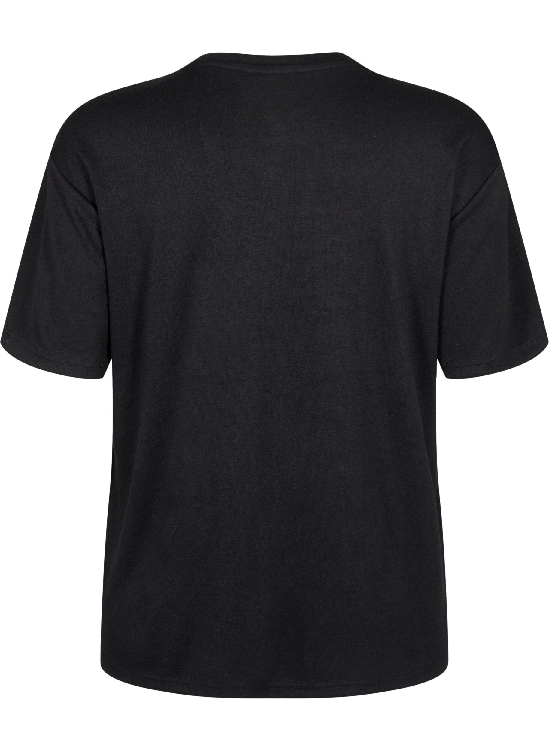ZizziT-shirt avec strass et col rond, Noir, Packshot image number 1