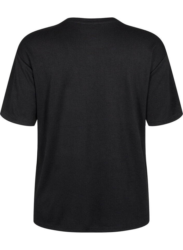 T-shirt avec strass et col rond, Noir, Packshot image number 1