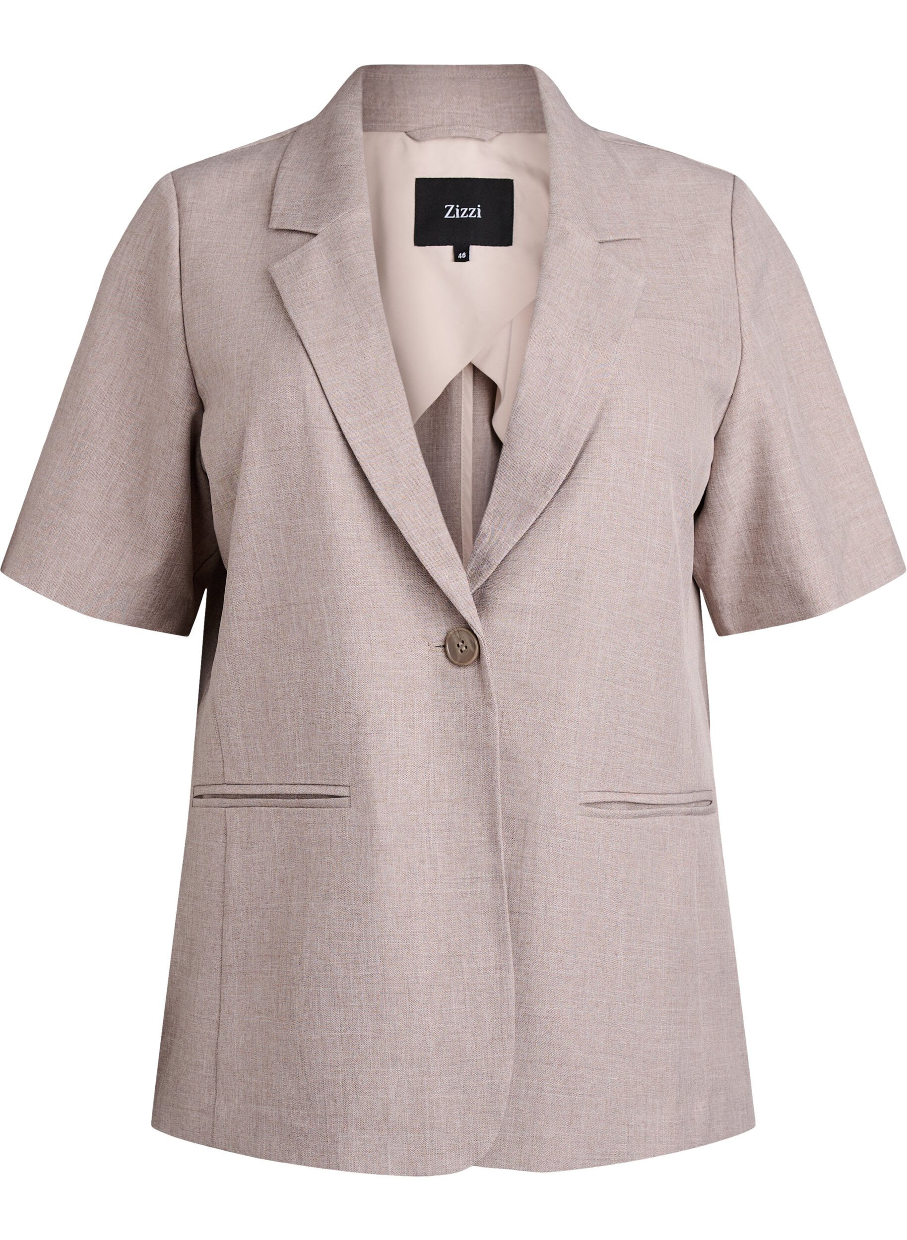 Zizzi Blazer mit kurzen &Auml;rmeln und Revers, Braun, Packshot image number 0