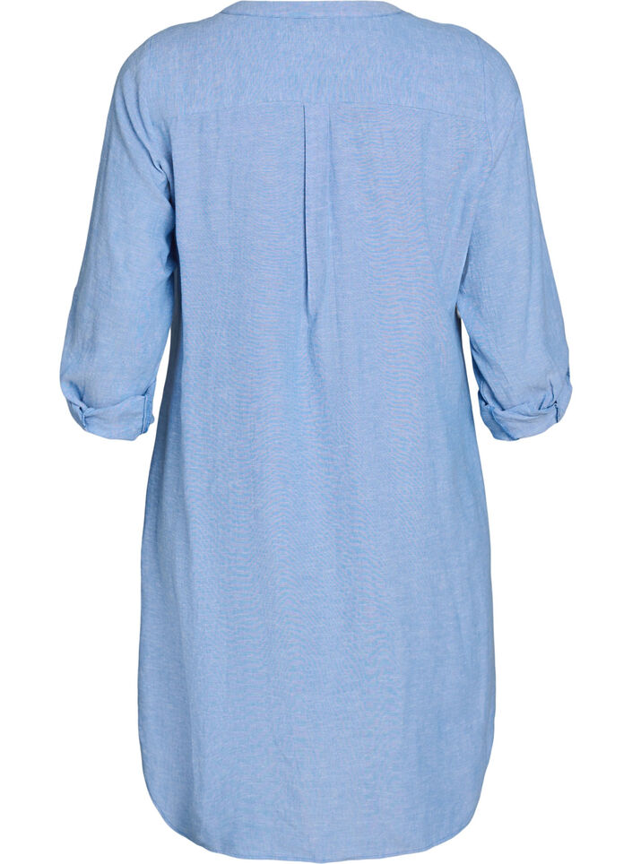 Lange Bluse aus Leinen und Viskose, Blau, Packshot image number 1