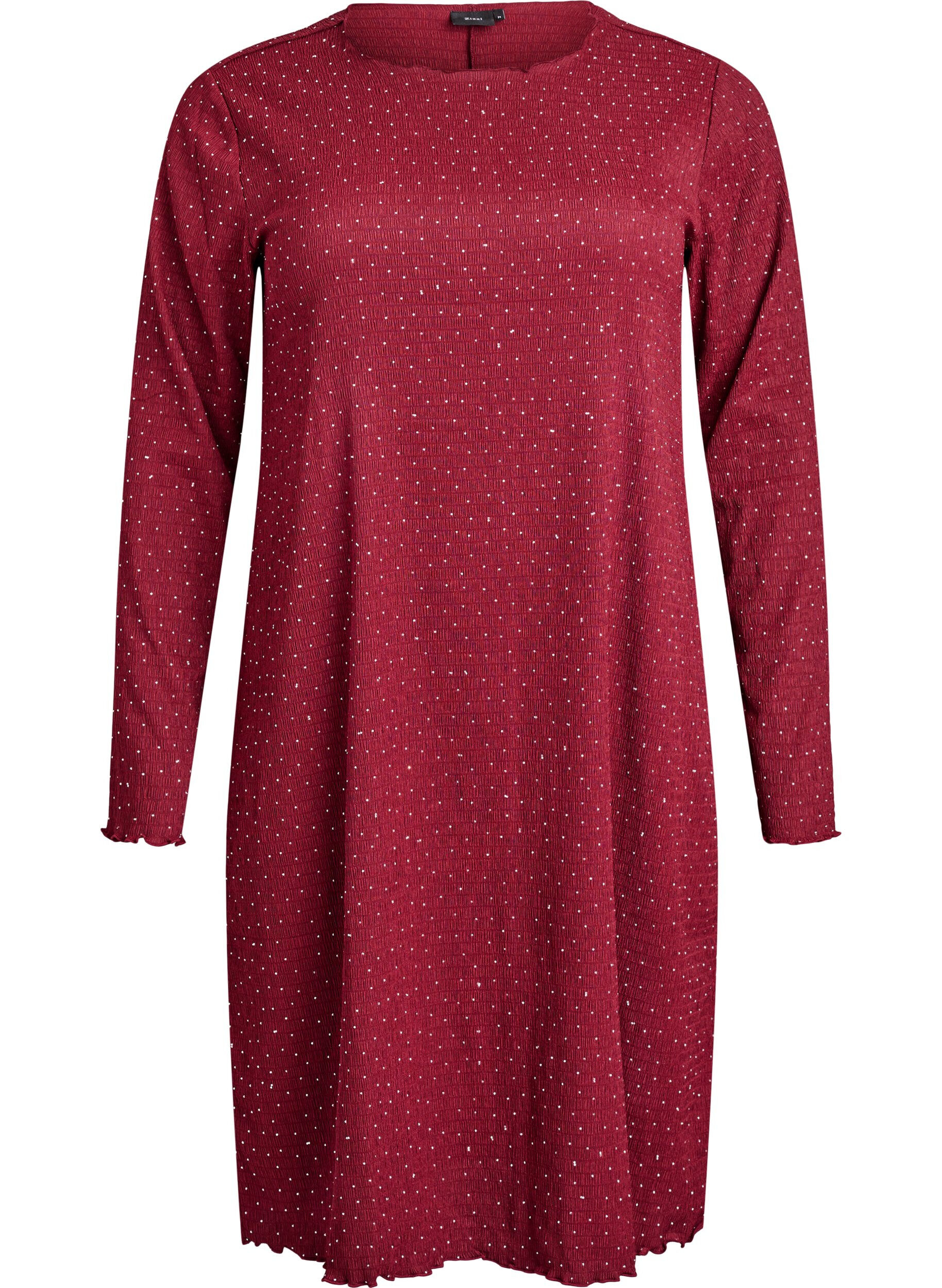 Zizzi Kleid mit Strasssteinen und Bogenkanten, Dunkles Bordeaux, Packshot image number 0