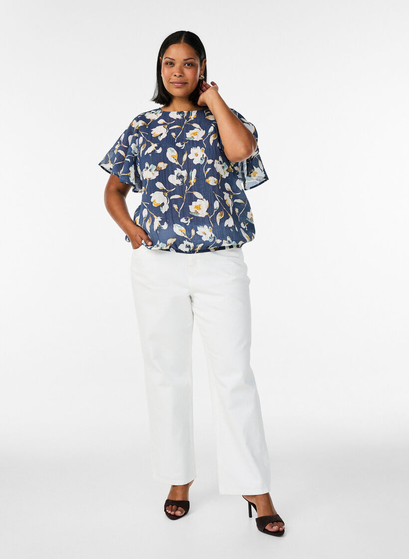 Bluse mit Ballonform und Fl&uuml;gel&auml;rmeln, Blau, Model image number 1