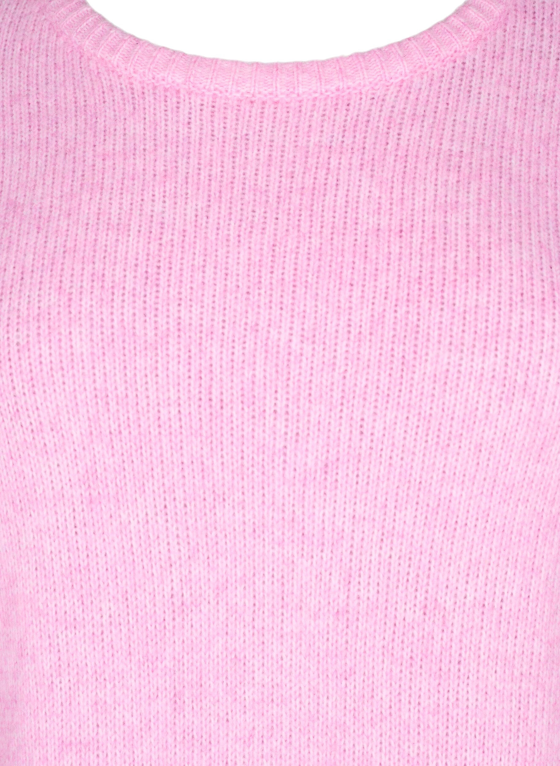 Zizzi Lang&auml;rmliger Strickpullover mit Wollanteil und Rundhalsausschnitt, Begonia Pink Mel., Packshot image number 2