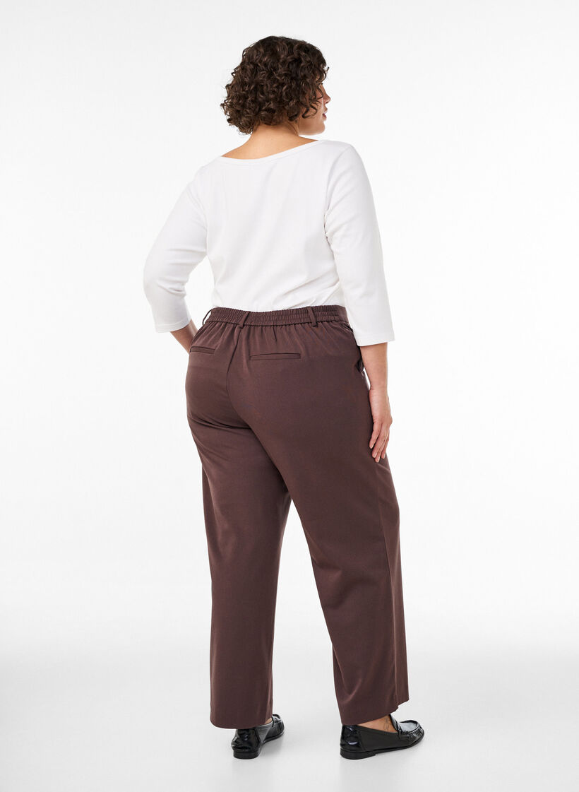 Pantalon de costume taille haute coupe droite, Marron, Model image number 1