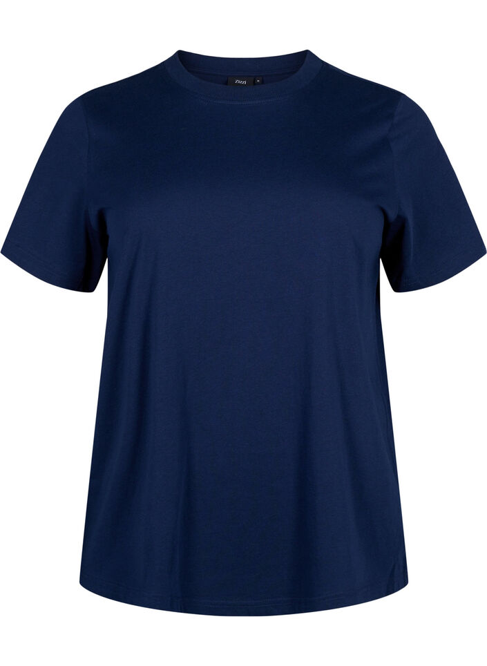 T-shirt basique en coton &agrave; col rond, Bleu, Packshot image number 0