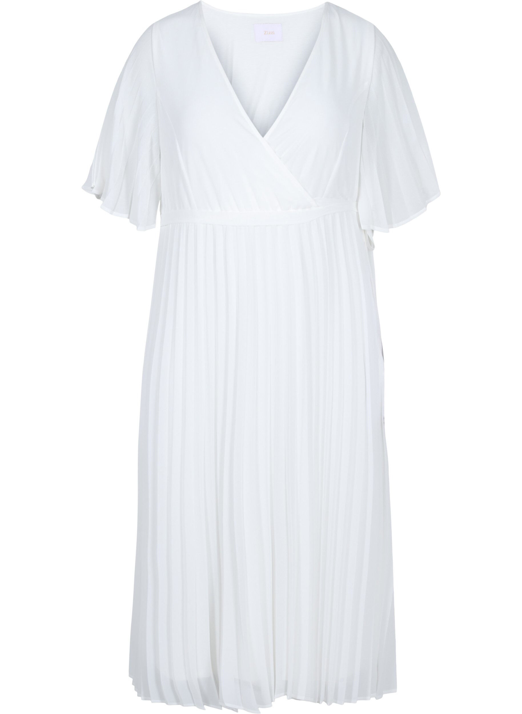 Zizzi Robe midi pliss&eacute;e &agrave; manches courtes, Star White, Packshot image number 0
