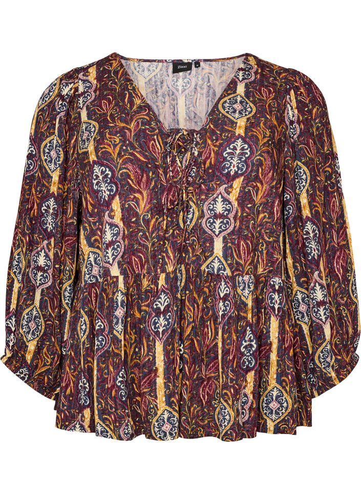 Bluse mit Paisleymuster und Spitzendetails, Lila, Packshot image number 0