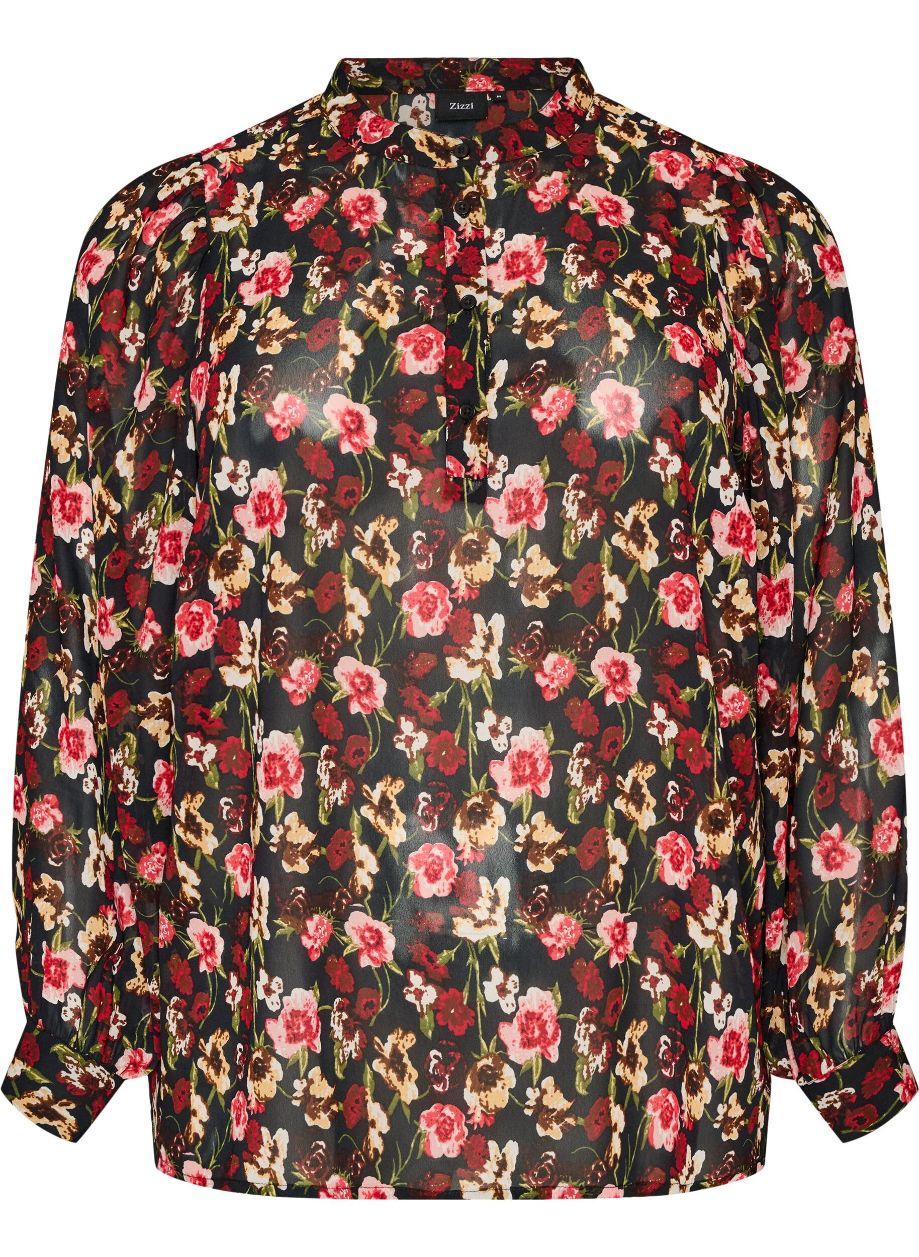 Blouse avec imprim&eacute; int&eacute;gral et patte de boutonnage courte