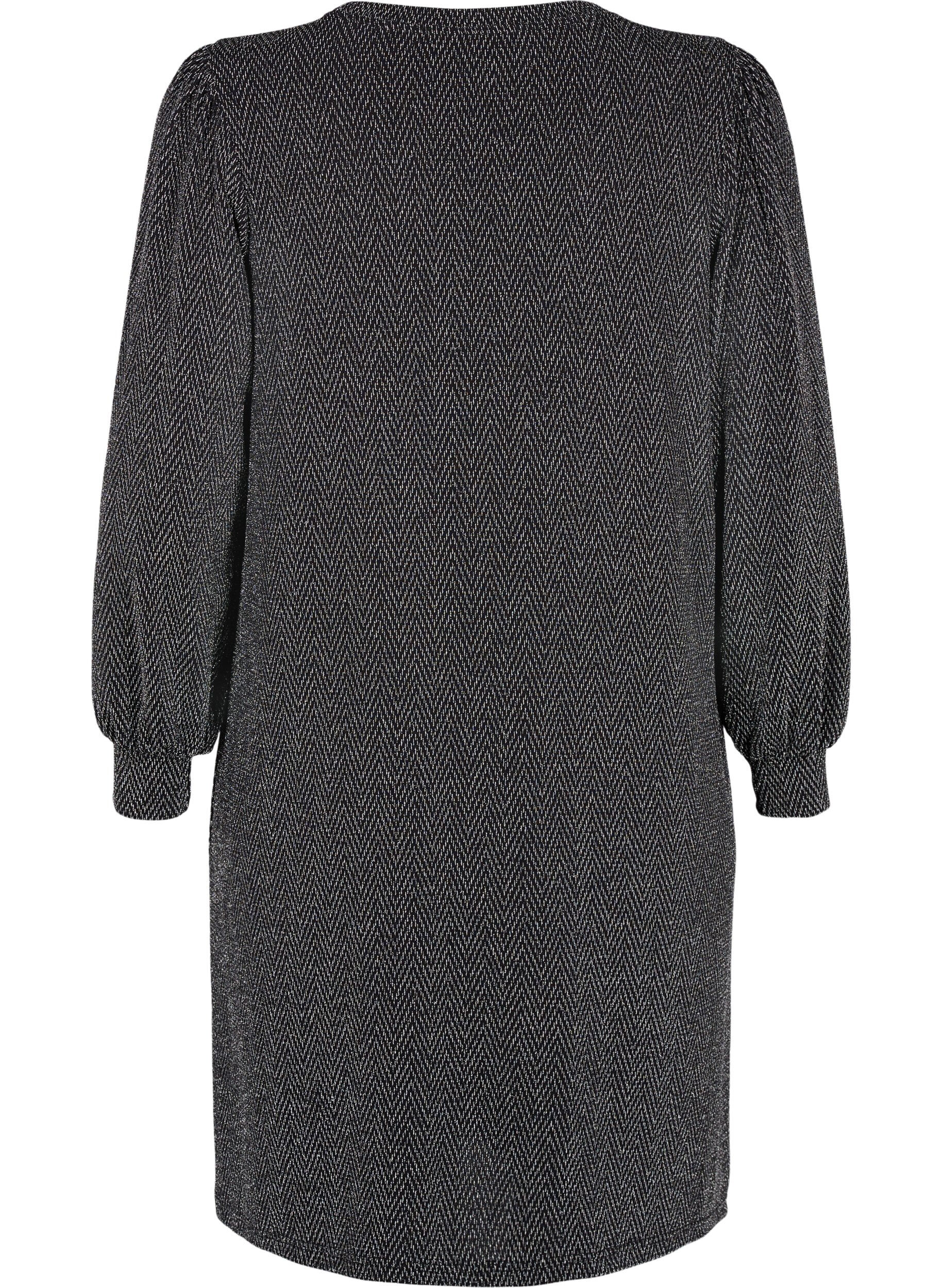 Zizzi Robe avec un motif en zigzag et des paillettes, Silver ZigZagShimmer, Packshot image number 1