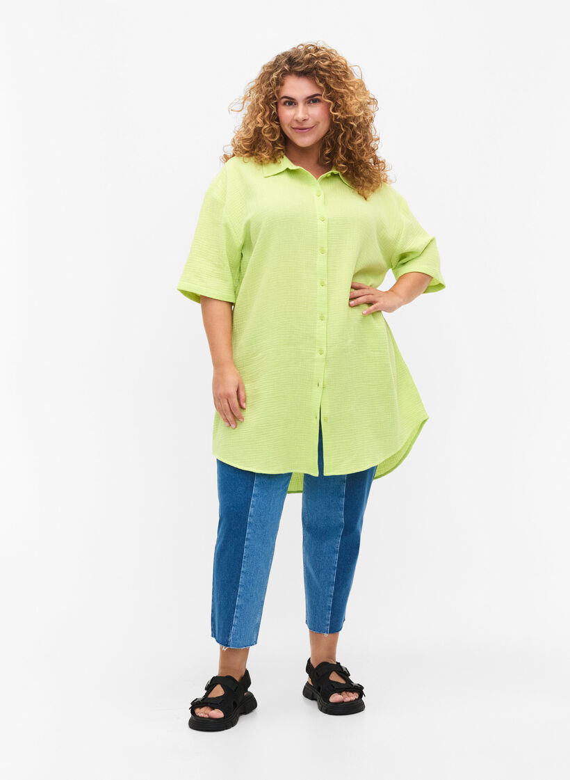 Chemise en coton &agrave; manches mi-longues, Wild Lime, Model image number 2