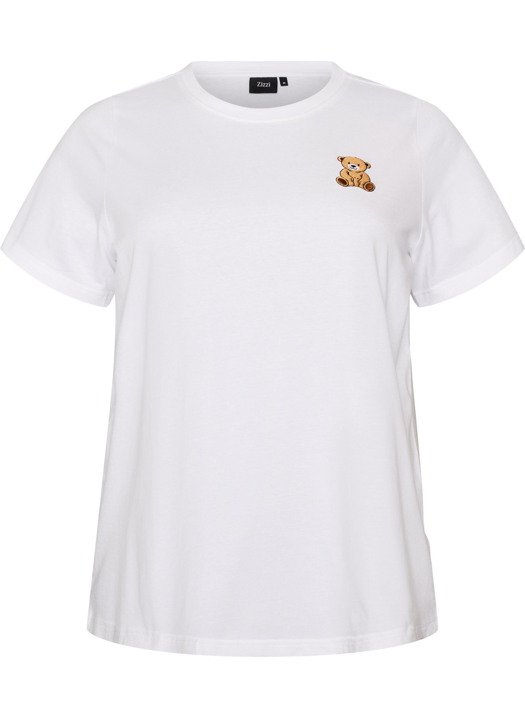 ZizziT-shirt en coton bio avec motif ourson, Blanc, Packshot image number 0
