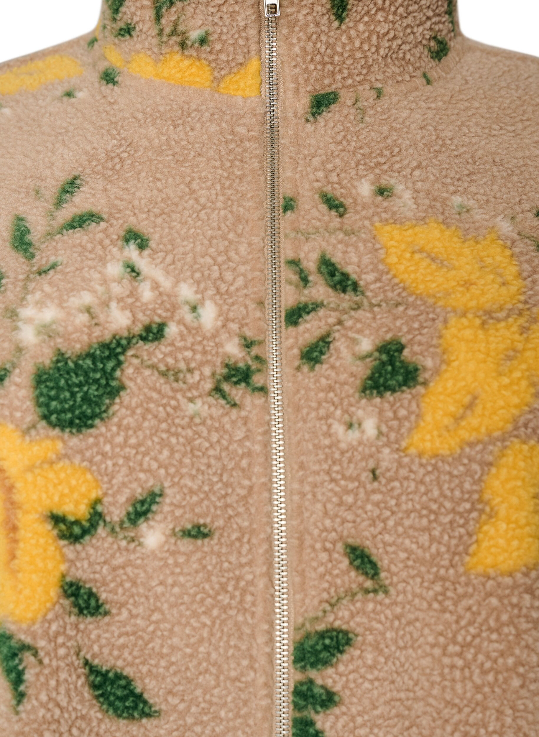 ZizziVeste en polaire &agrave; motif floral avec col montant et fermeture zipp&eacute;e, Beige, Packshot image number 2