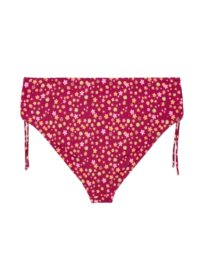 Culotte de bikini &agrave; coupe tai avec liens &agrave; nouer et imprim&eacute; fleuri, Rouge, Packshot image number 1